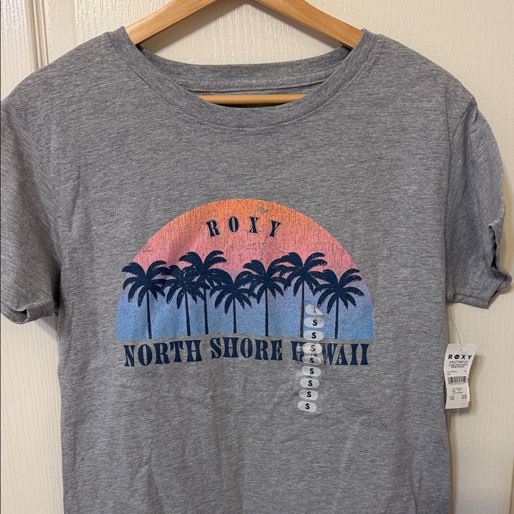 Roxy Heather Gray Tee with Hawaii Print
